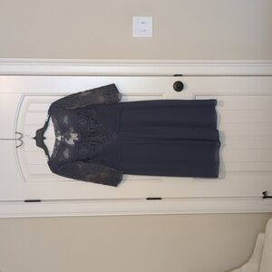 JJ'S House smoky blue gray formal party dress lace bodice and sleeves 14-16